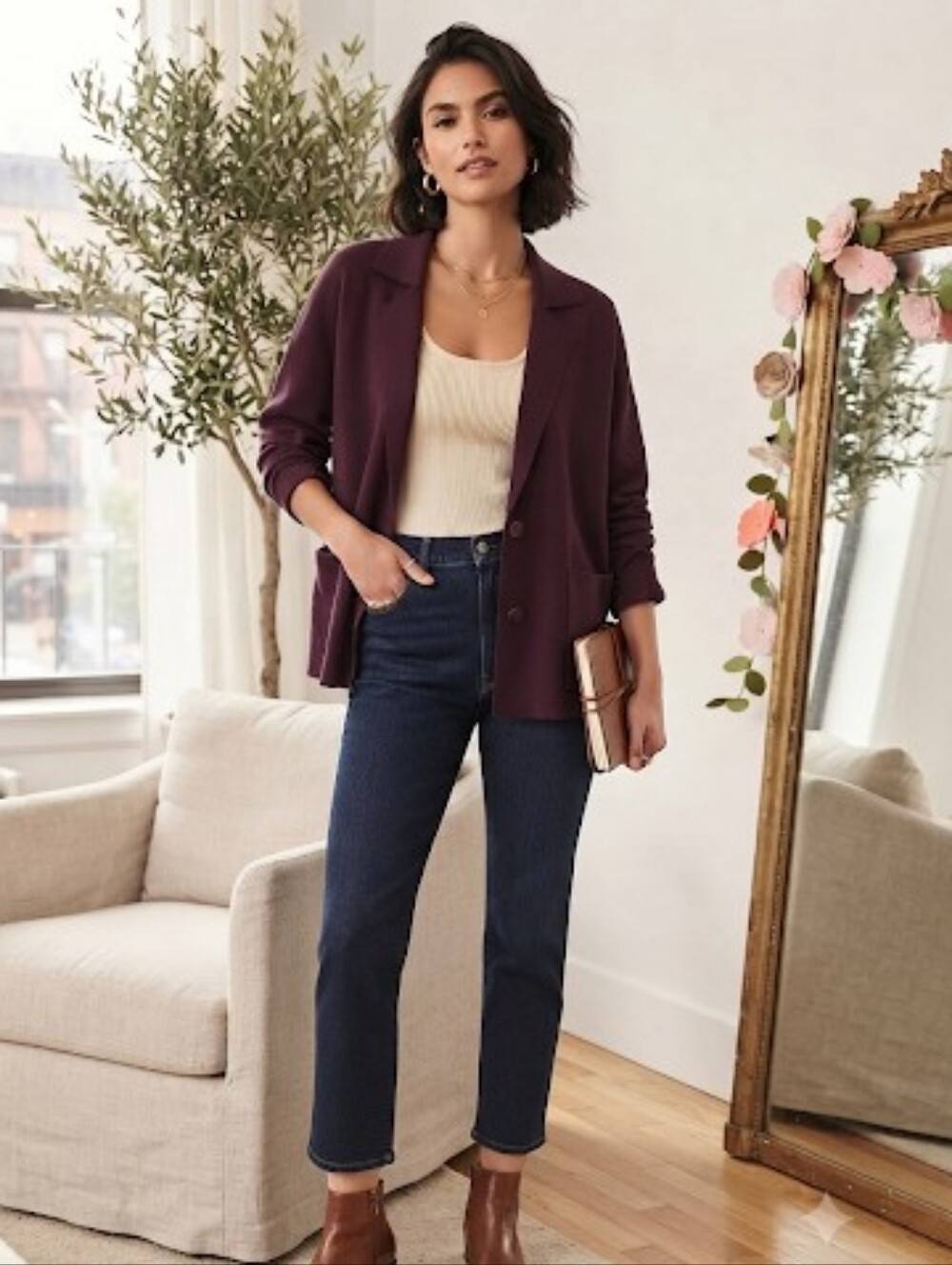 Max Studio London Women's Cardigan Sweater Dark Wine Burgundy Button Sz XL